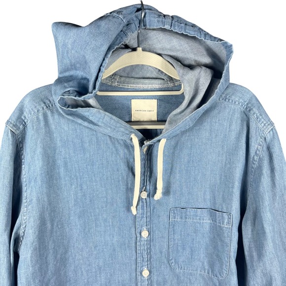 American Eagle Outfitters Other - American Eagle Hooded Shirt Mens Large Blue Chambray Denim Button Up